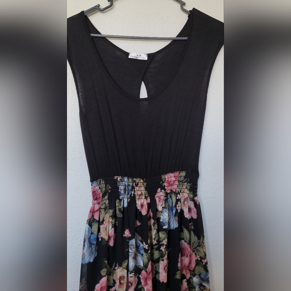 Rebellious Dreamer dress with black top and multi color floral sheer bottom. - Picture 6 of 8